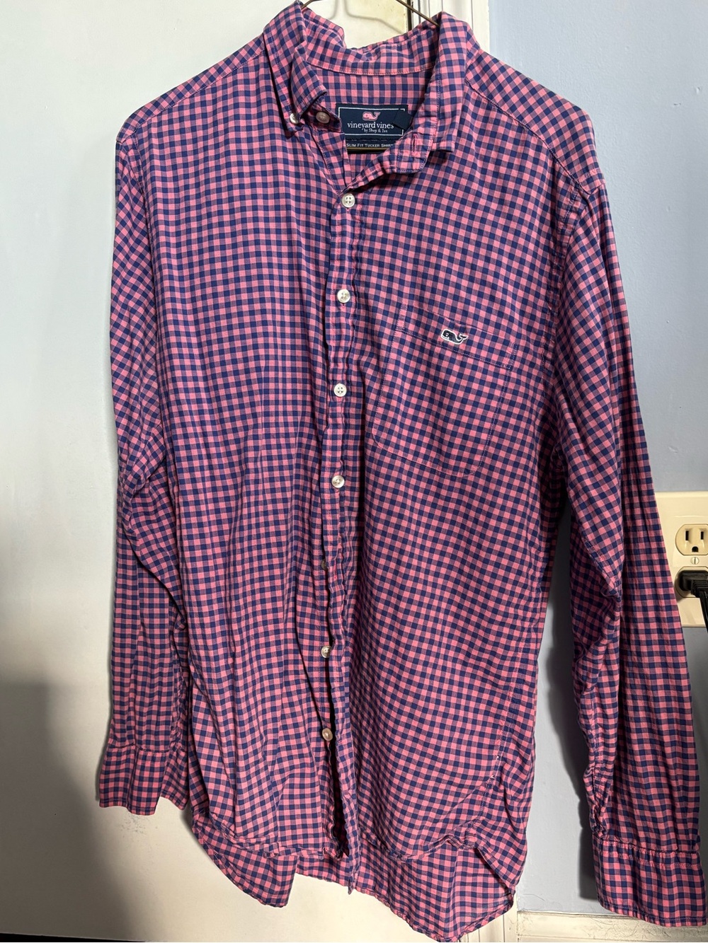 Vineyard Vines Slim Fit Tucker Shirt Men’s M Pink Navy Gingham
